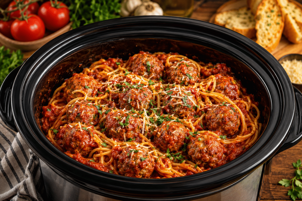 Crockpot Spaghetti and Meatballs