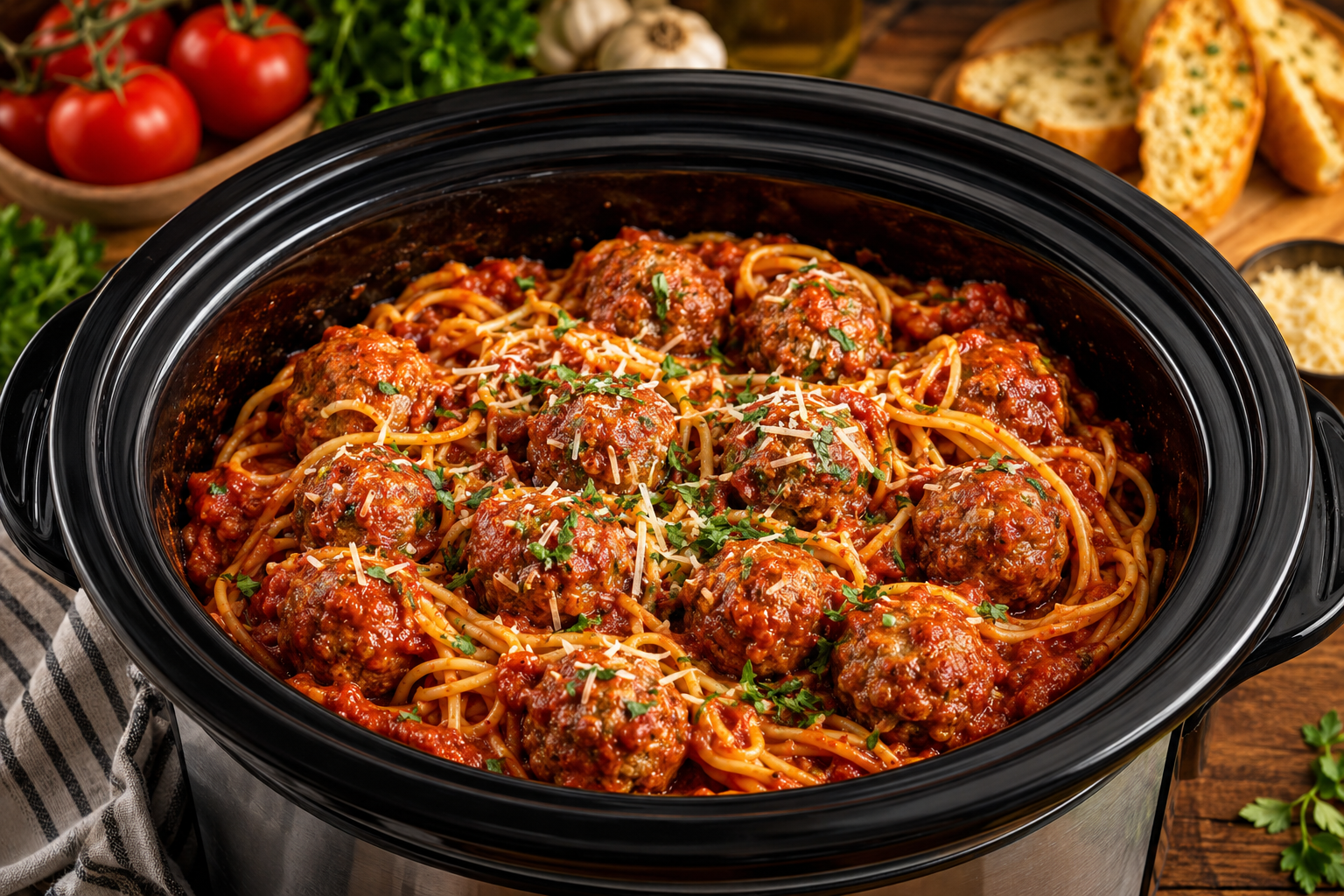 Crockpot Spaghetti and Meatballs